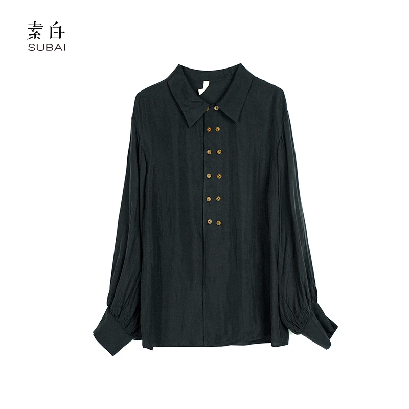 素白【夜漾】铜氨丝双排扣长袖衬衫SB2412CP00899