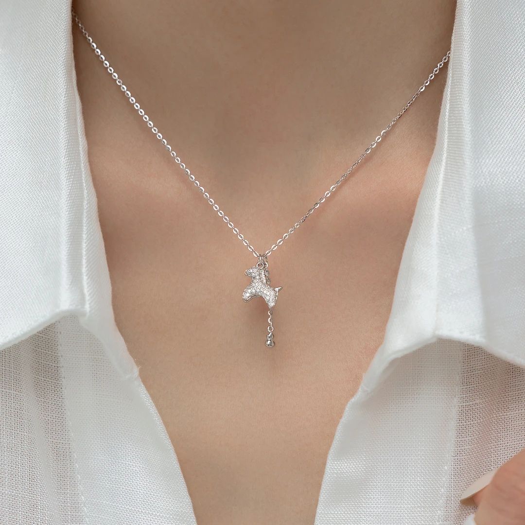 坠链均925银合成锆石 马上有米本命年小马银项链生日礼物送闺蜜