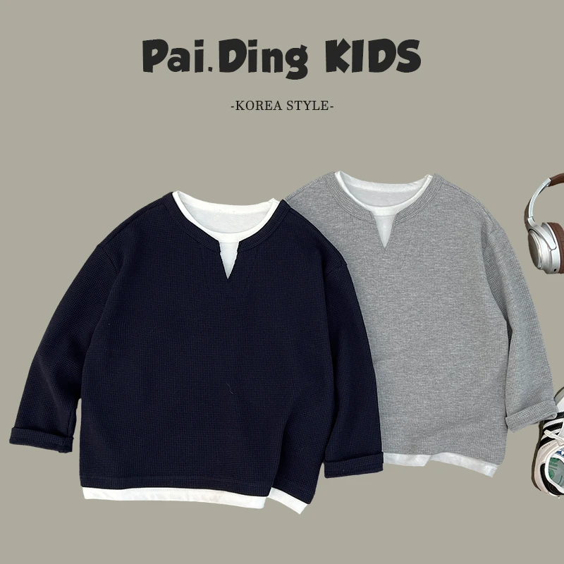 qc【兔小呗】春装儿童韩版时尚洋气个性假套头T恤打底衫HCXZ4115