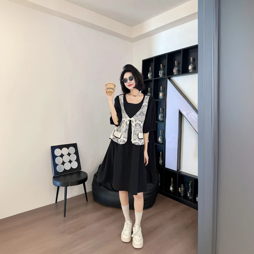 XPP 北欧街角/3-8码镂空马甲拼接假两件连衣裙250225