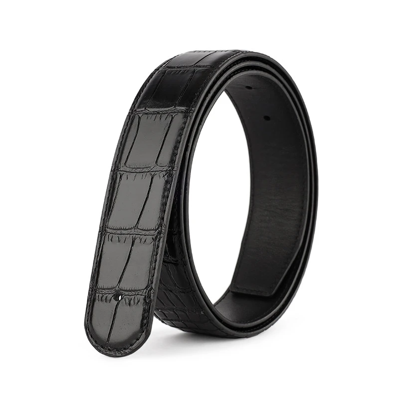 3.4无头皮带男真皮不带头打孔腰带身鳄鱼纹平滑扣皮带条百搭时尚