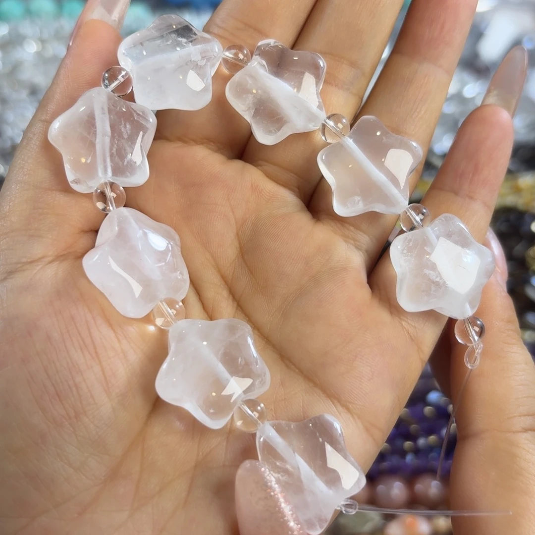 玛瑙/玉髓未镶嵌珠宝半成品白水晶五角星卡20 + 一条8颗