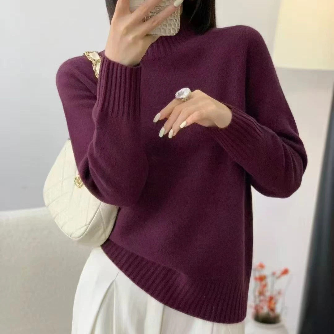 百分百羊毛双线加厚半高领300克女式羊毛衫套头无缝一体防寒保暖