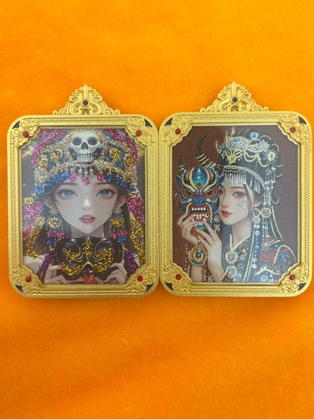 钛钢吊坠 彩金+朱矿石双面188