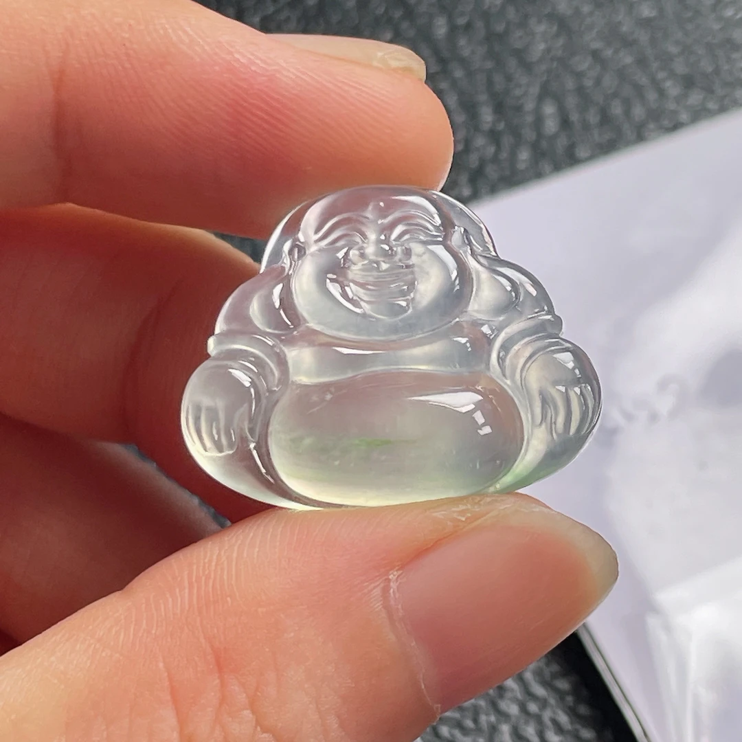 天然缅甸翡翠A货玻璃种飘绿佛公裸石吊坠镶嵌更佳尺寸19.2*24.1*5