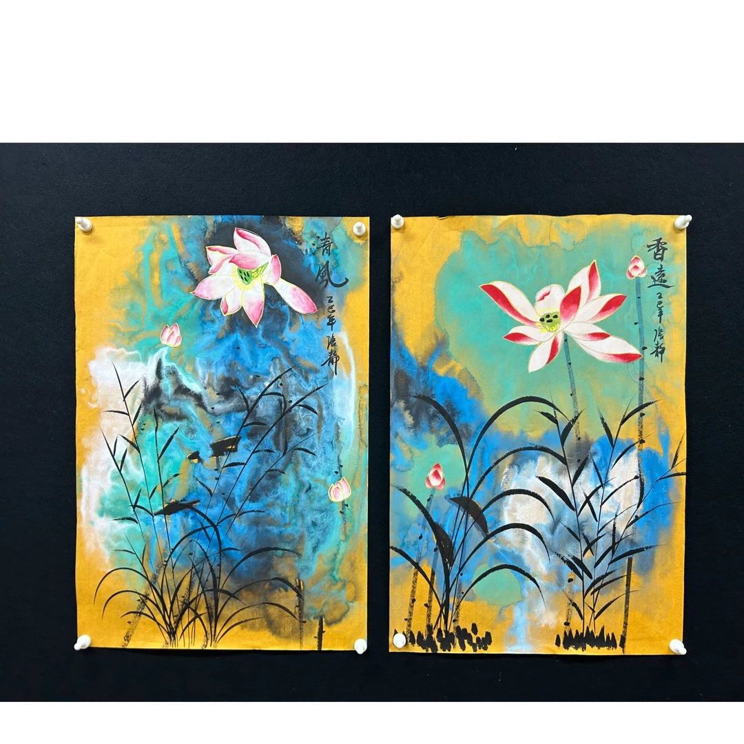 【清风，荷韵】张静老师书画作品-竖版 画芯：70*35