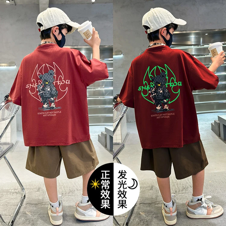 2025男童夏季套装儿童短袖T恤工装裤中大童休闲两件套青少年装