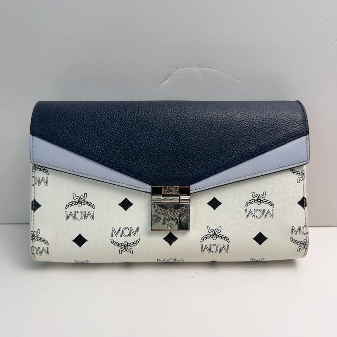 95新 MCM mcm 白色信封三拼色链条单肩包