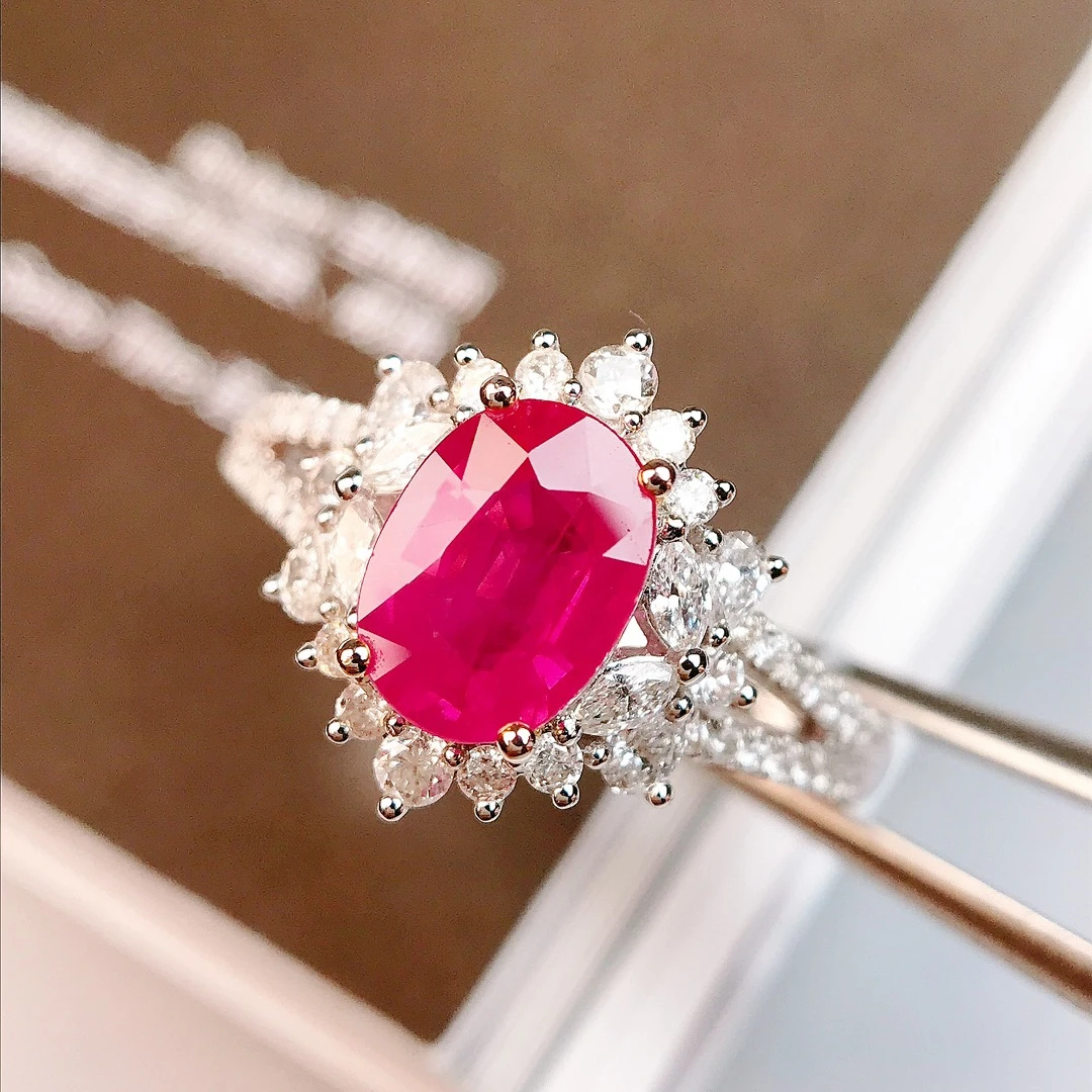 红宝石戒指/1.29ct天然缅甸鸽血SF红宝石18K金钻石附GUILD证#GJ