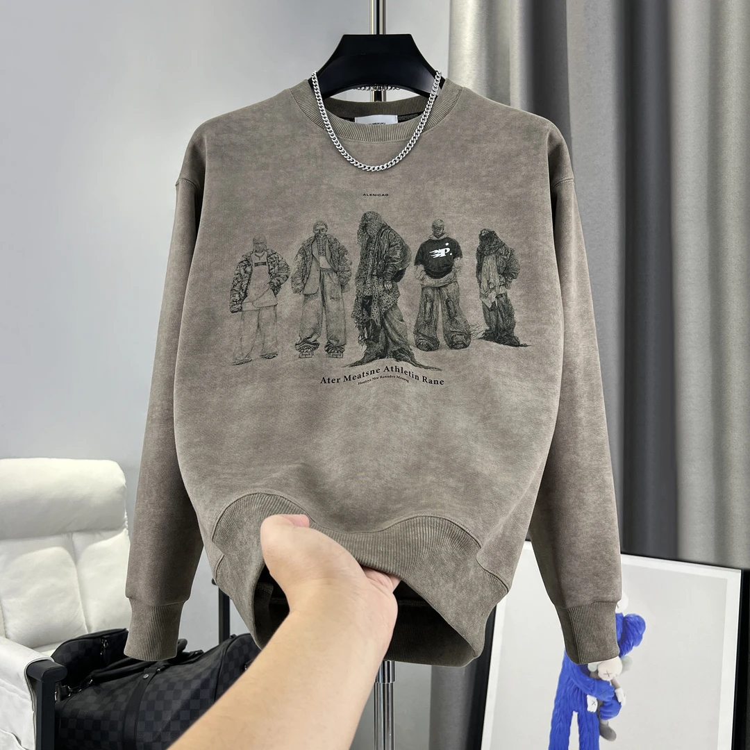 美式重磅潮流男士卫衣加绒加厚秋冬保暖休闲印花圆领长袖【9651】