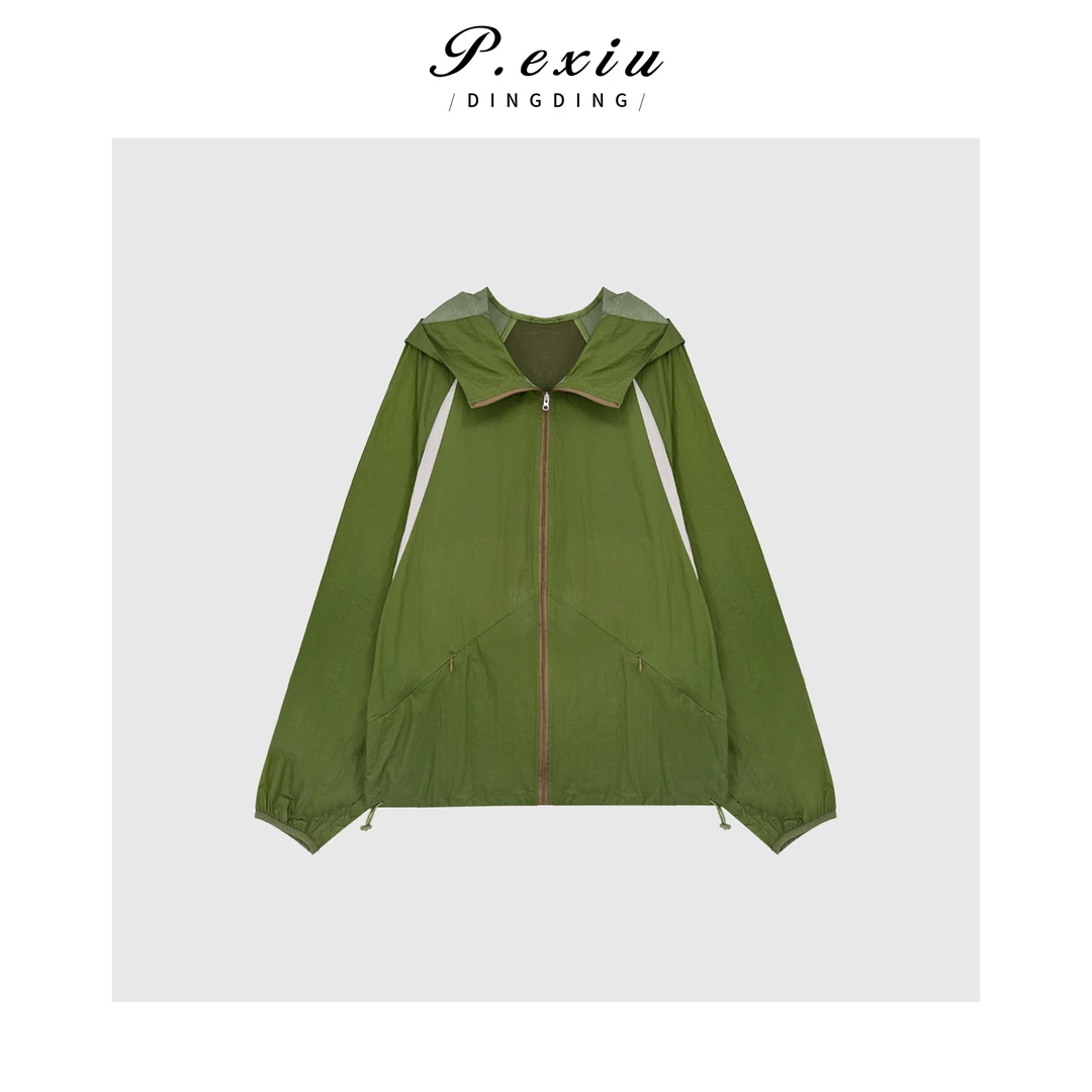 复古薄款撞色运动防晒冲锋衣连帽外套M8867