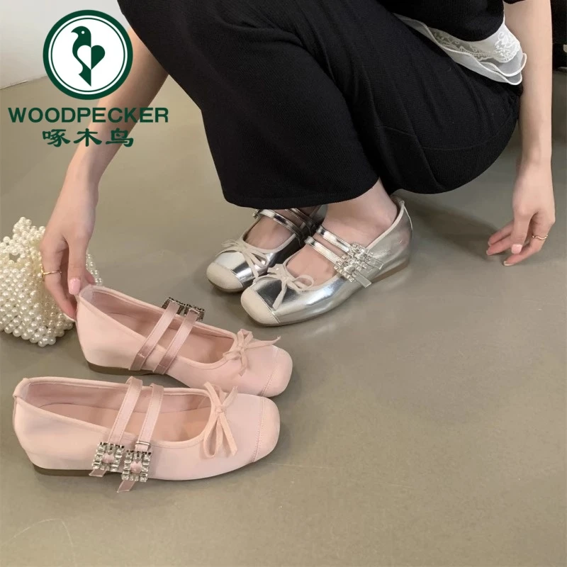 啄木鸟女鞋2025新款夏季玛丽珍法式银色温柔风配裙子单鞋女晚晚鞋