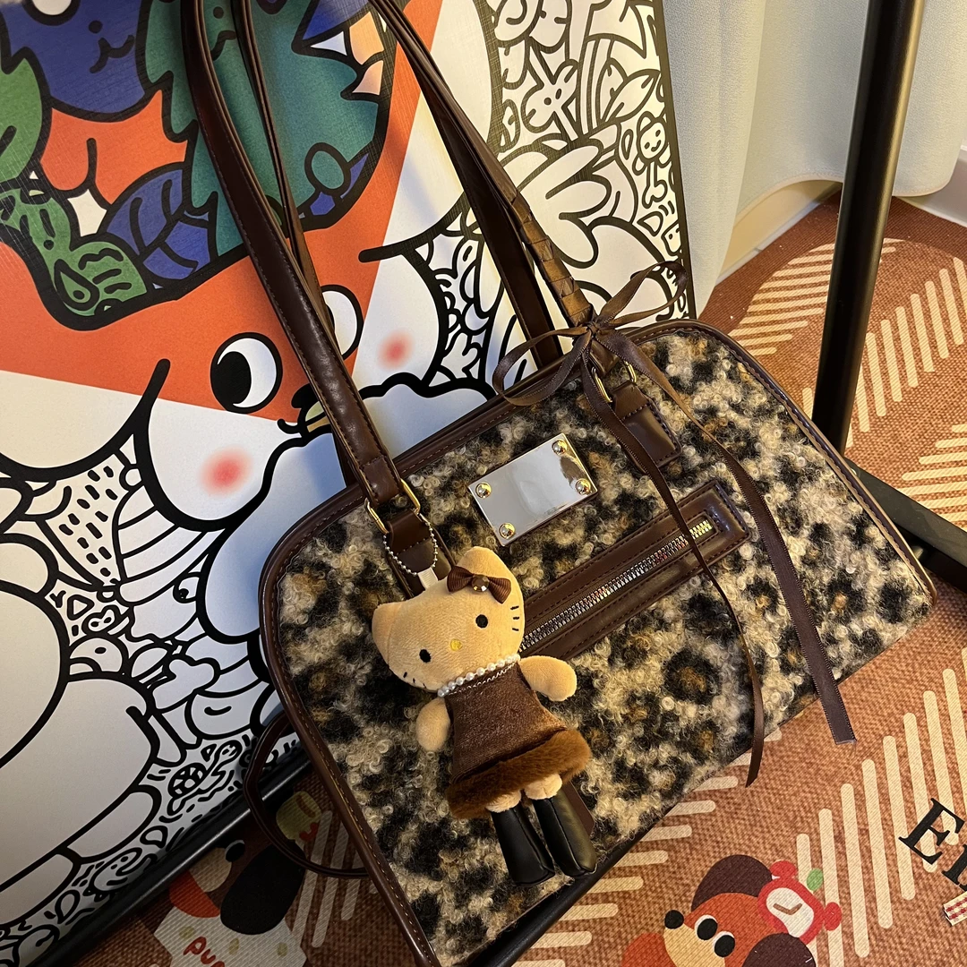 喵喵仙贝小众女包公文包-A091毛绒豹纹