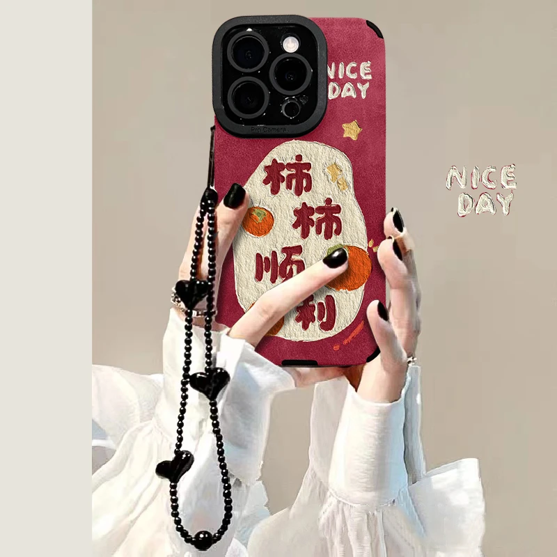 适用苹果16pro华为vivo小米oppo手机壳瞳眼皮质柿柿顺利女防摔ins