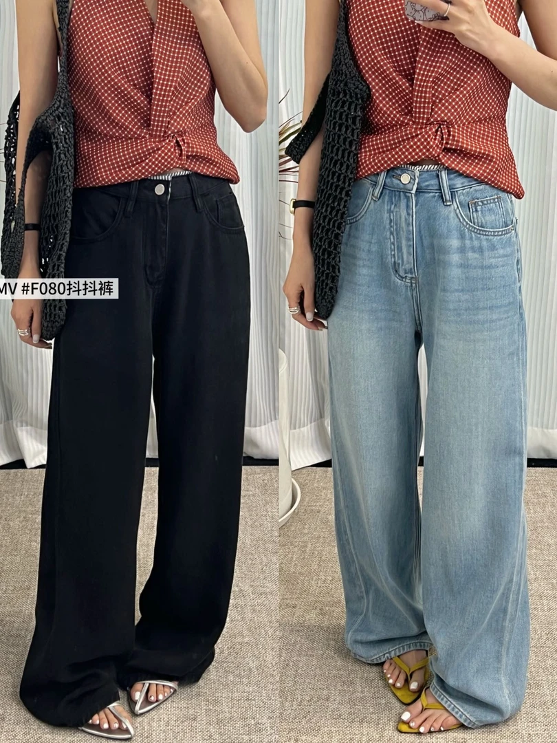 静静推荐  2025MV夏季新款设计感高腰阔腿冰天丝直筒裤080