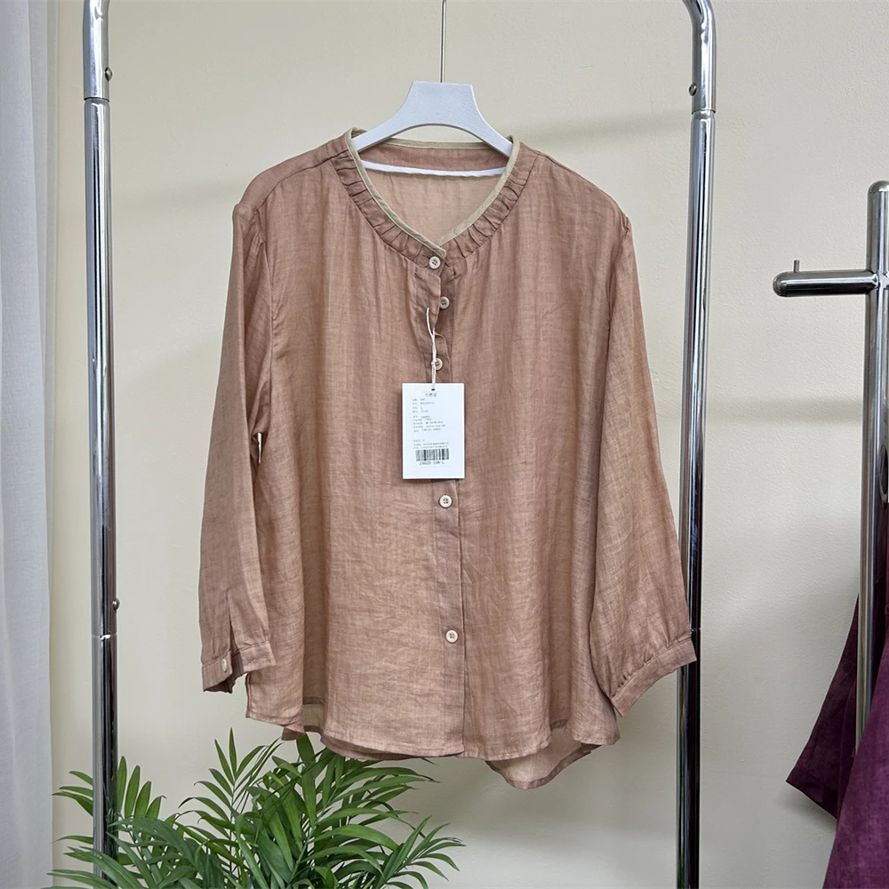 8052苎麻衬衫女2025春夏新款百搭宽松显瘦上衣休闲斜纹苎麻小衫女