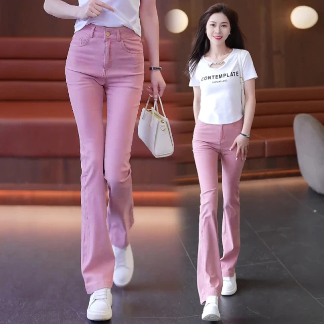 脏粉色软牛仔微喇裤女夏季薄款2025年新款高腰显瘦马蹄裤子夏女裤