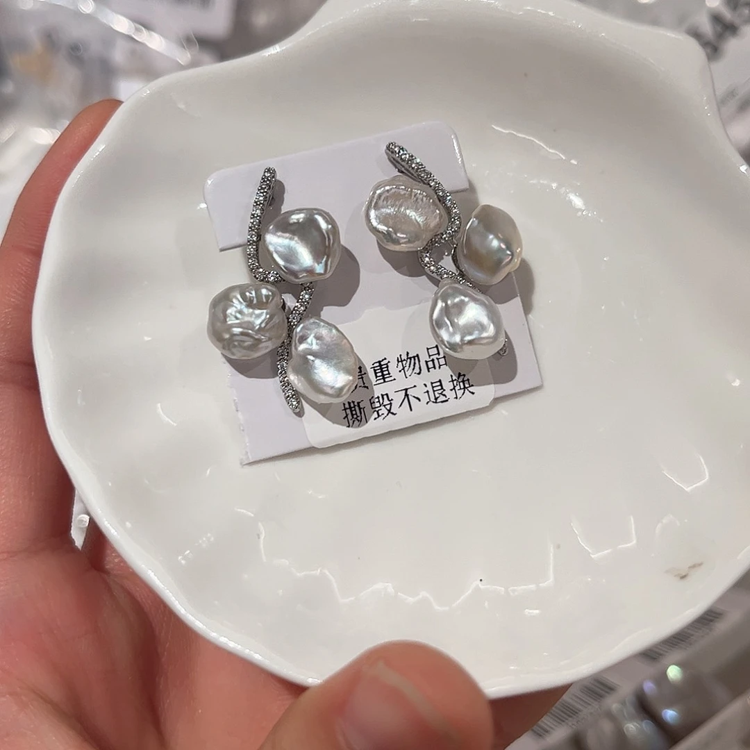 合金淡水珍珠耳饰