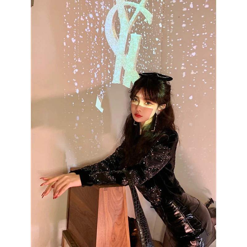 【特价】手工裁片重工爱心丝绒上衣 YD211147-A