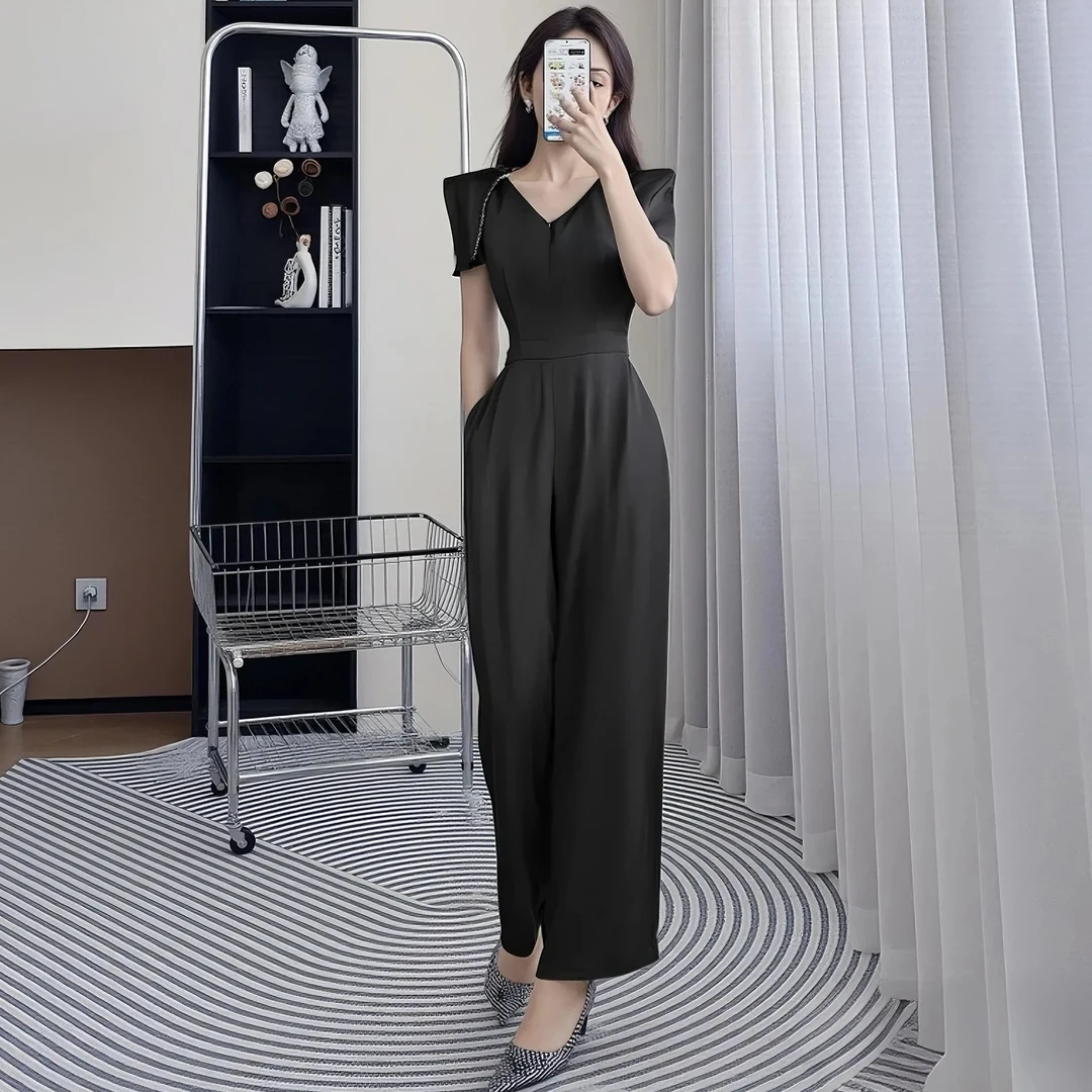 B气质女神范连体裤2025夏季新款V领收腰显瘦高级感连体衣D2950