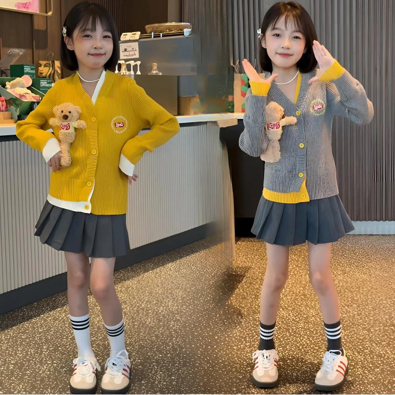 女童半身裙套装春秋2025爆款洋气大童春装针织开衫儿童高级感穿搭