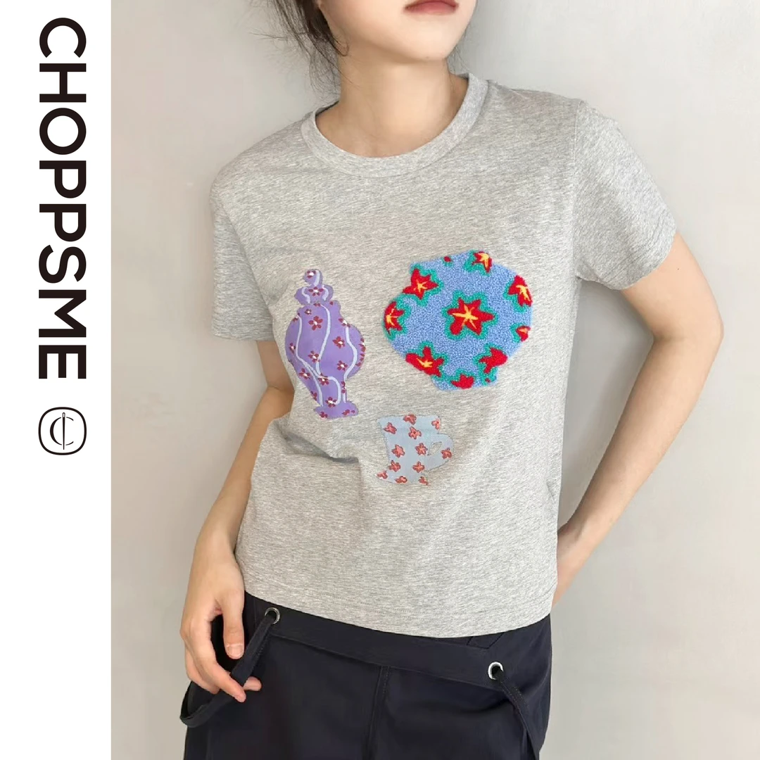 巧珀思｜14182趣味毛巾绣春夏休闲T恤时尚舒适百搭短袖圆领女款