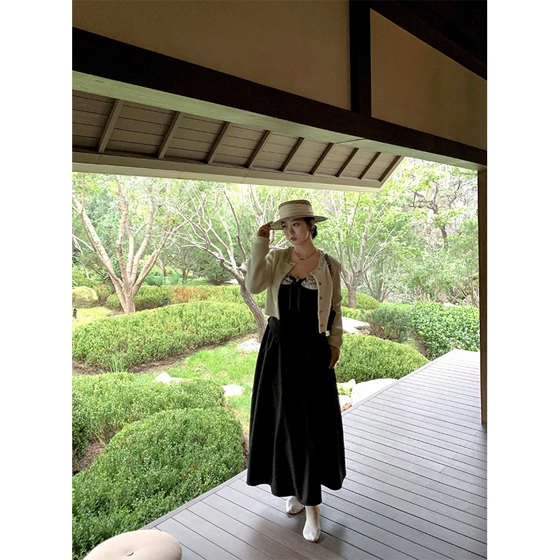 肉装小cherry 星夜绮梦 微胖方钻蝴蝶结小香风肩带重工吊带连衣裙