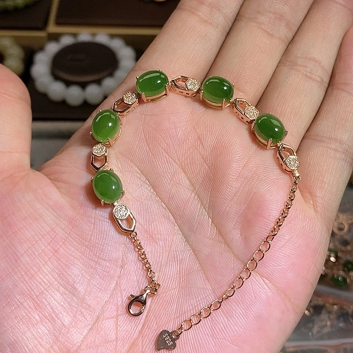 【闪购商品】银S925镶嵌手链和田玉（碧玉）