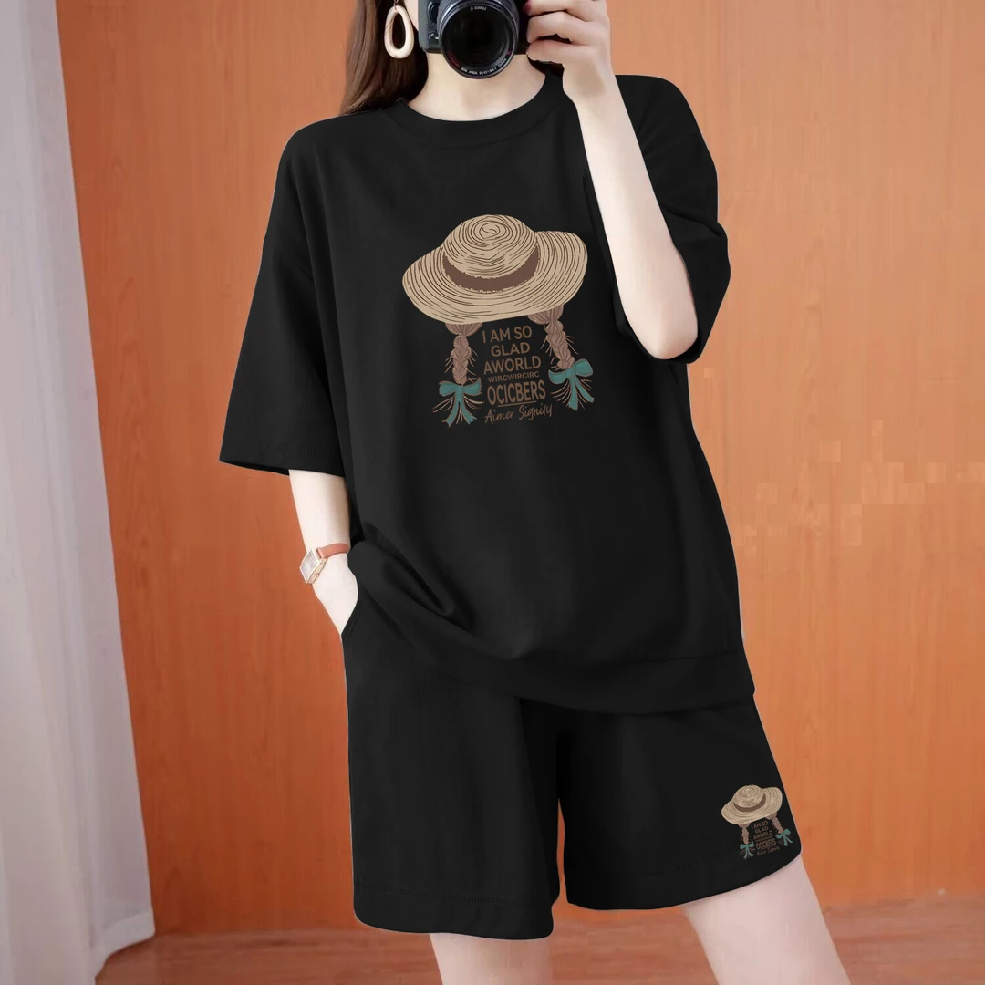 女装夏装运动套装2025新款爆款夏季休闲女士宽松大码纯棉显瘦短袖