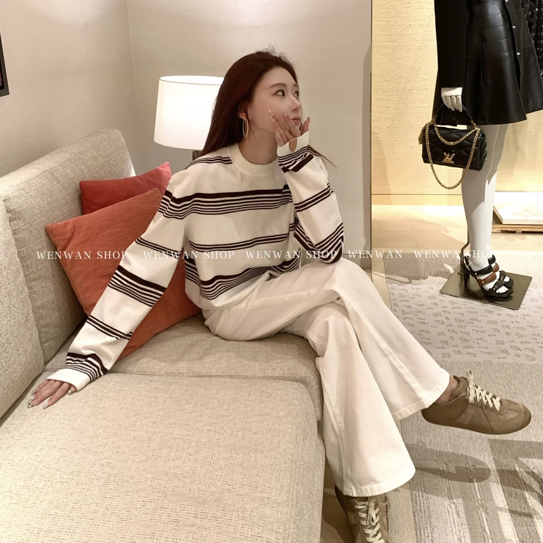 【25Fw高品质～】条纹圆领气质百搭贵气套头毛衣