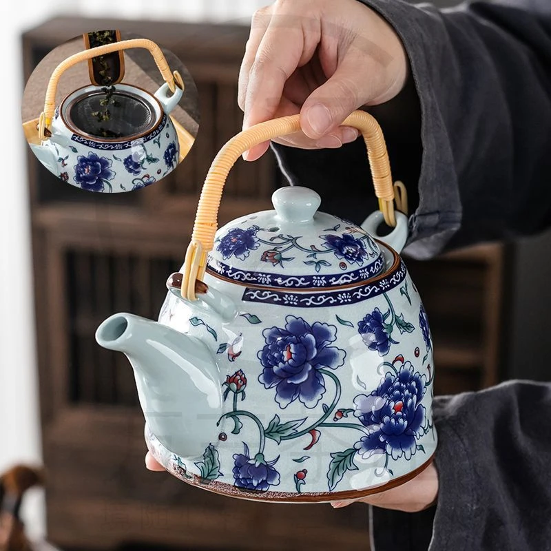 国潮新款茶壶功夫大容量陶瓷带过滤网提梁壶泡茶壶茶壶泡茶专用