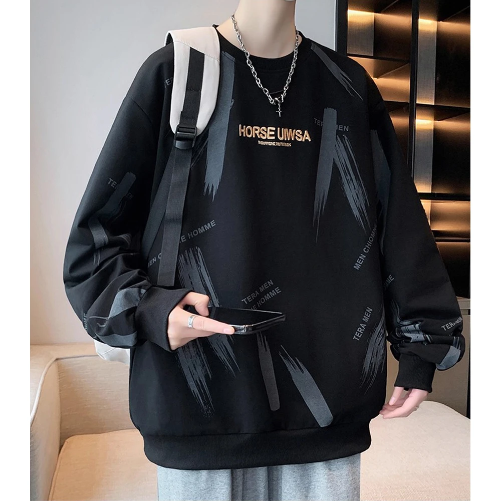 春秋季重磅加厚青少年宽松圆领套头卫衣男长袖上衣外套男装