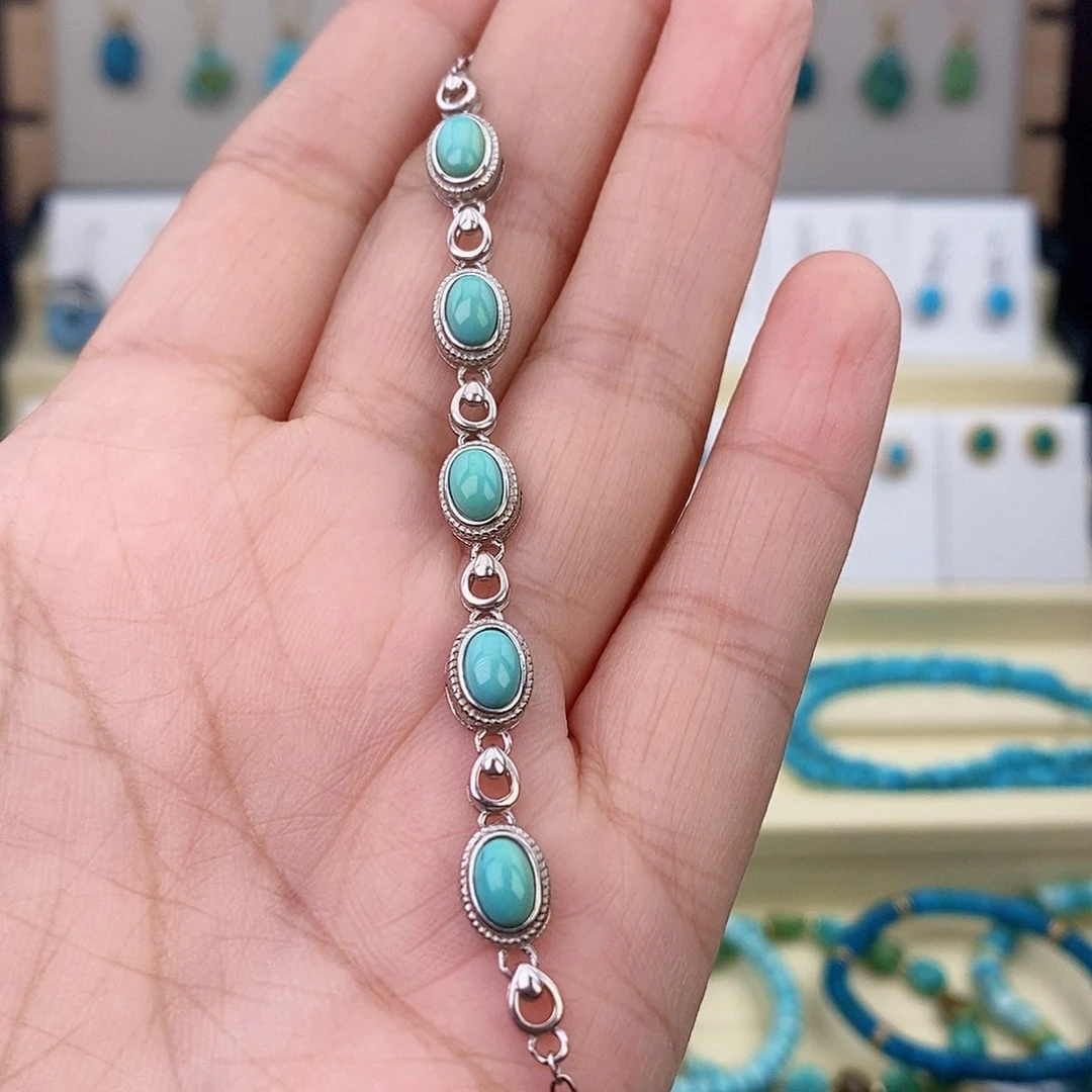 银S925镶嵌绿松石手链