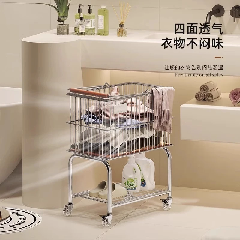 移动置物架可拆卸脏衣篮大容量收纳置物一体收纳篮家用复古脏衣篓