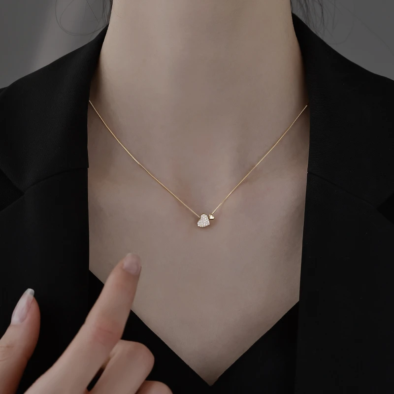 坠链均925银锆石 925银心形项链女2025爆款设计感锁骨链颈链配饰