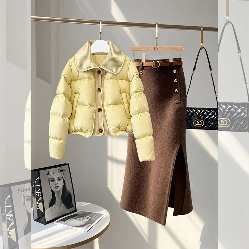 秋冬新款套装女时尚百搭棉服厚外套设计感半身裙气质轻熟风一整套