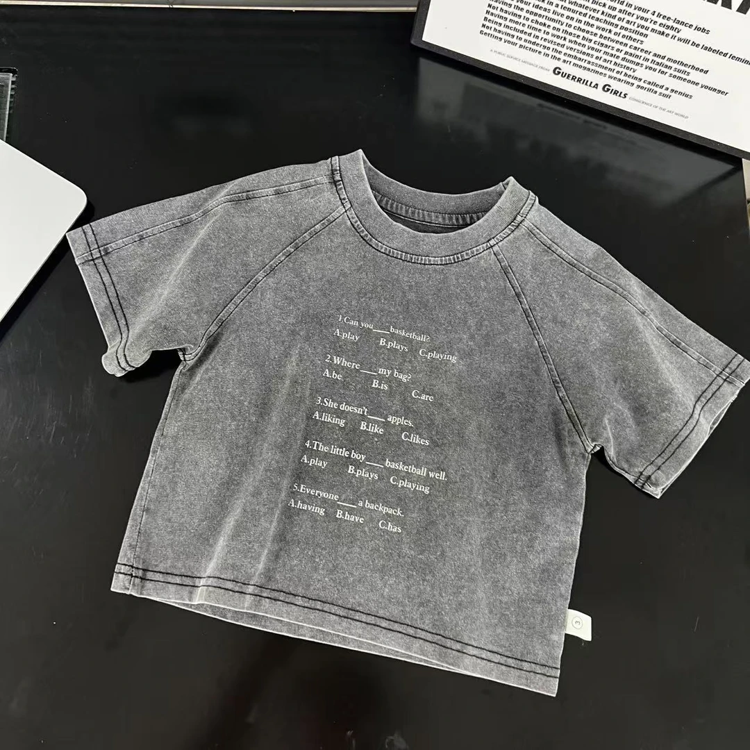 2025年夏季新款儿童短袖休闲百搭宽松时尚洋气80100黑色短袖