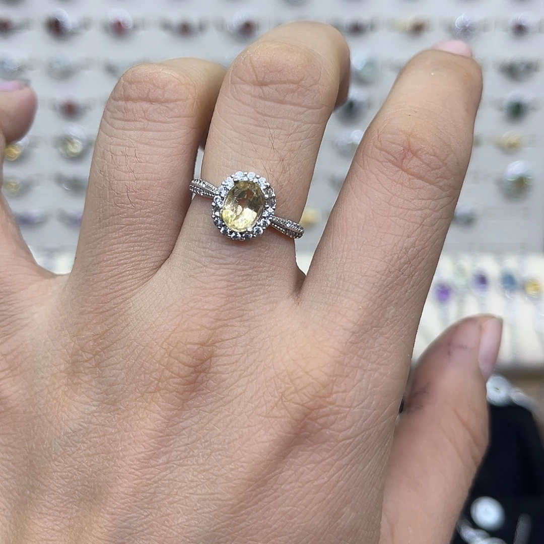 黄晶戒指银S925镶嵌