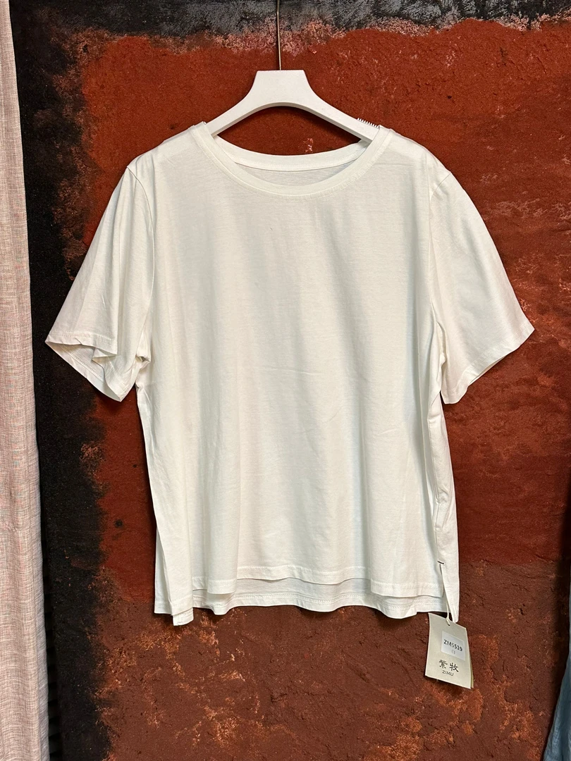 高货短袖纯色短袖圆领T恤上衣休闲半袖简约新复古风胸围130衣长63