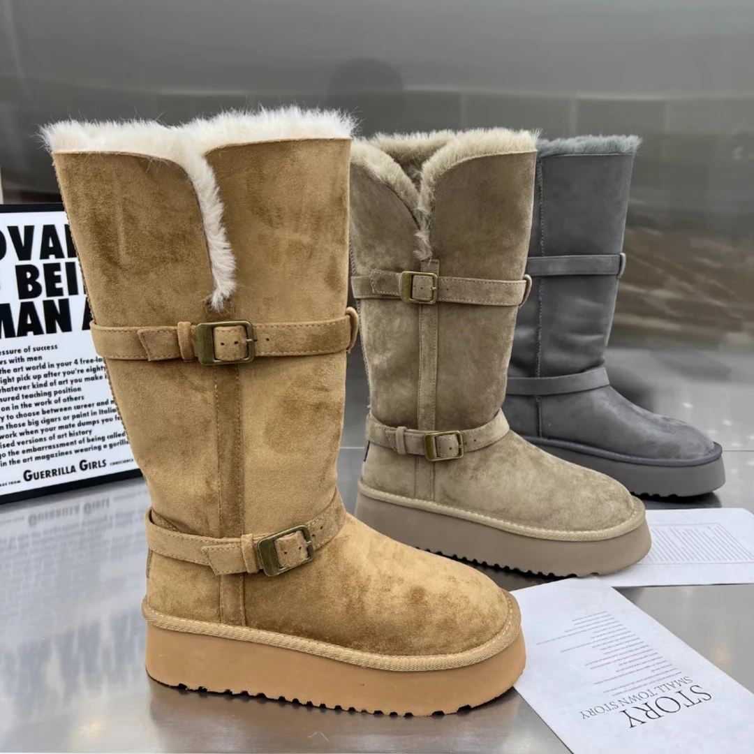 【十六号】90范儿高筒靴厚底毛毛雪地靴女加绒冬季长筒靴棉鞋90-32