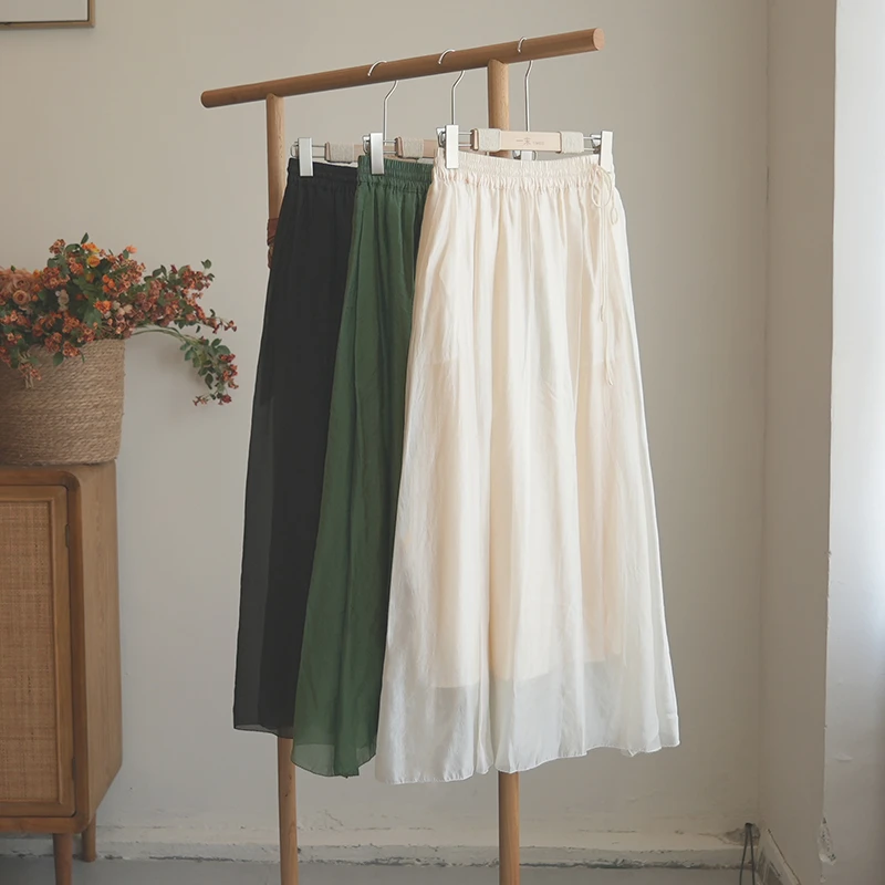 2308《名苑》中国风绑带长裙百搭纯色半身裙女装半裙大摆百褶裙