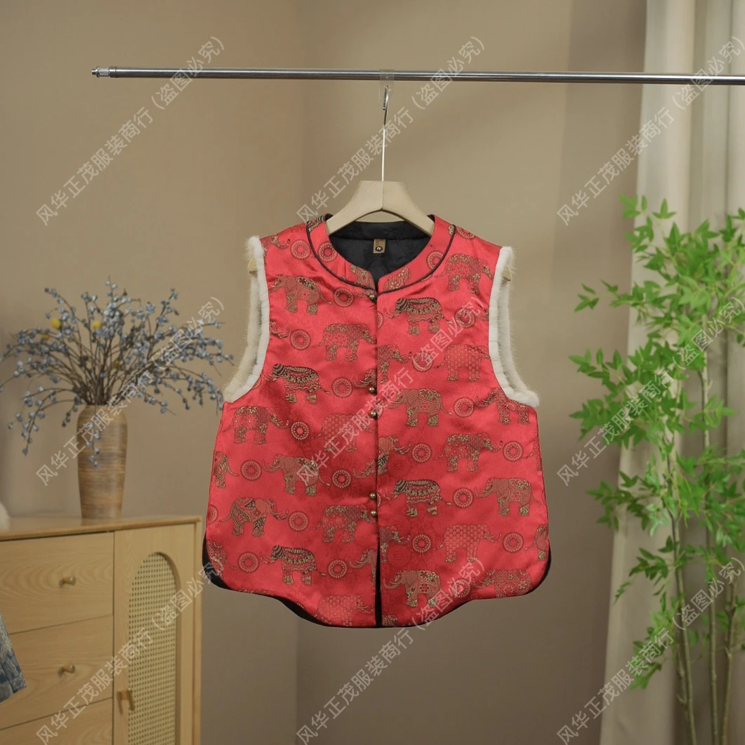 【2573】（厚款）大象-新中式国风提花毛边马甲老钱风高级马甲