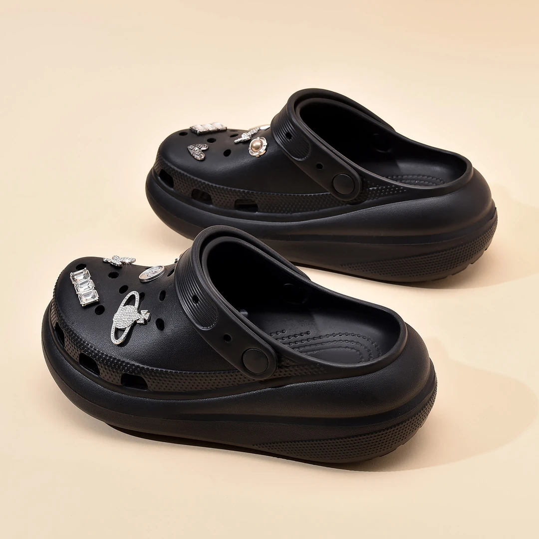 泡芙洞洞鞋女夏外穿厚底增高防滑凉拖包头半拖鞋女士沙滩凉鞋透气