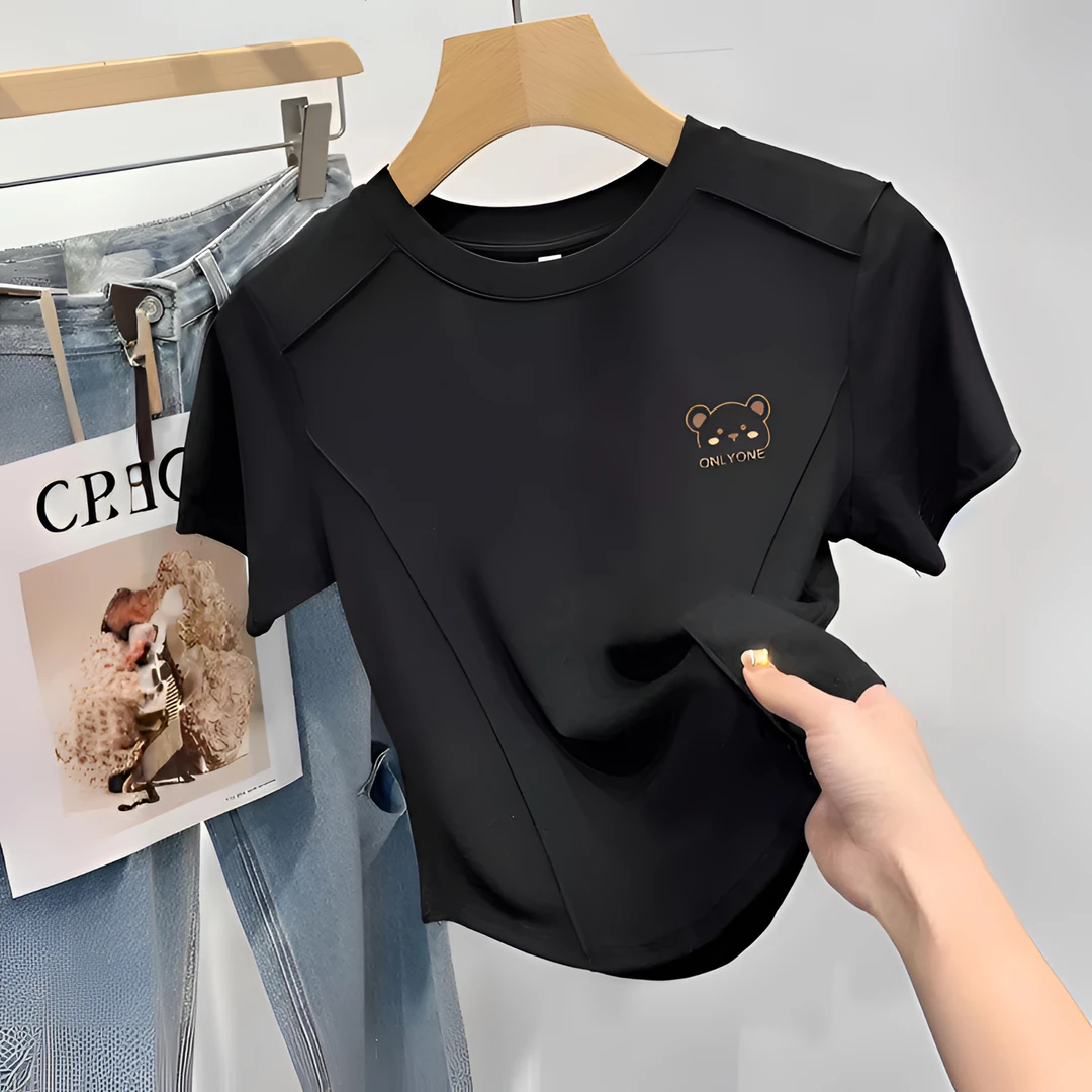 【奥黛丽胖本】正肩大码短袖t恤女夏季爆款鱼骨纹胖mm遮肉印花上衣