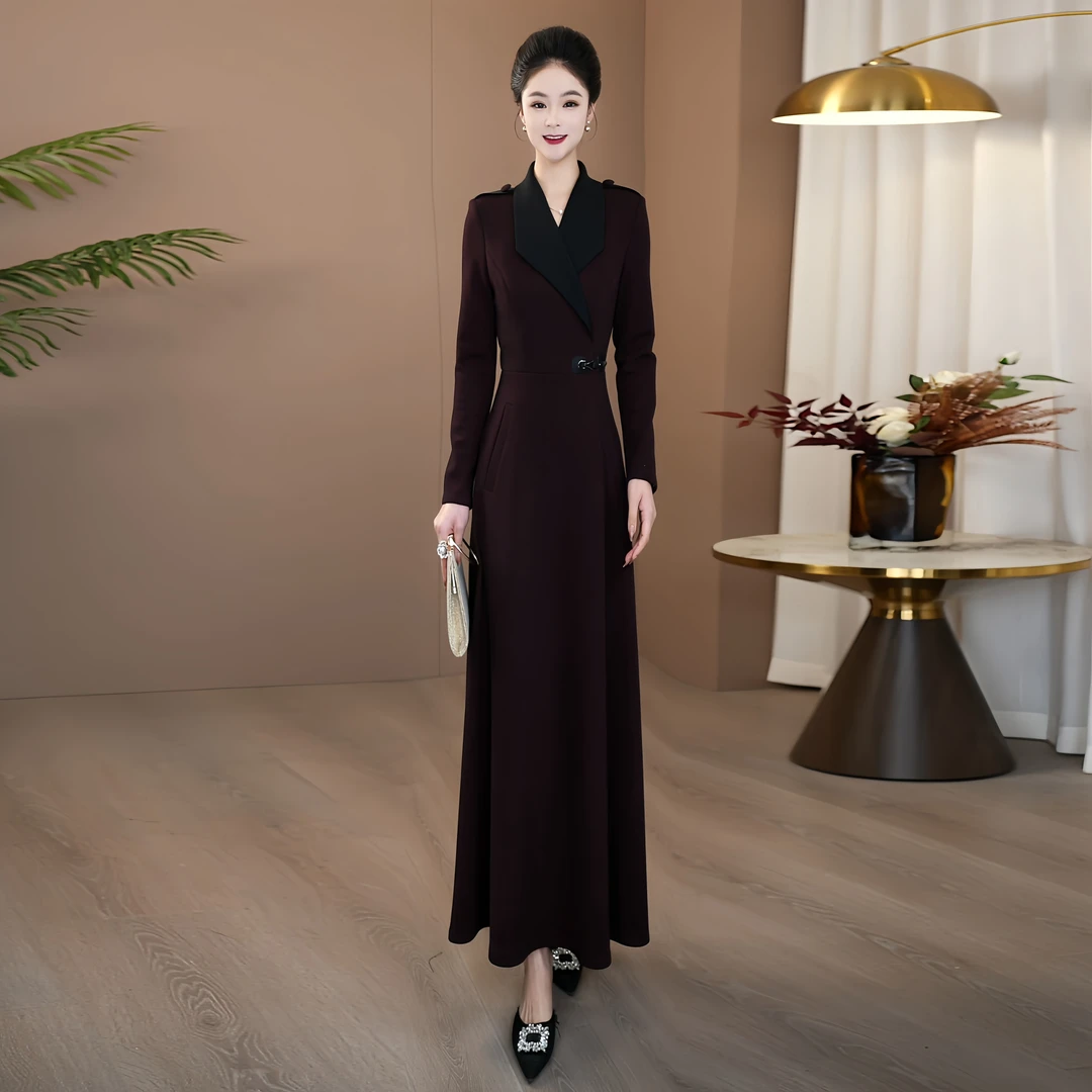 时尚设计感秋冬加厚连衣裙2025女优雅显瘦收腰设计师高贵长裙220