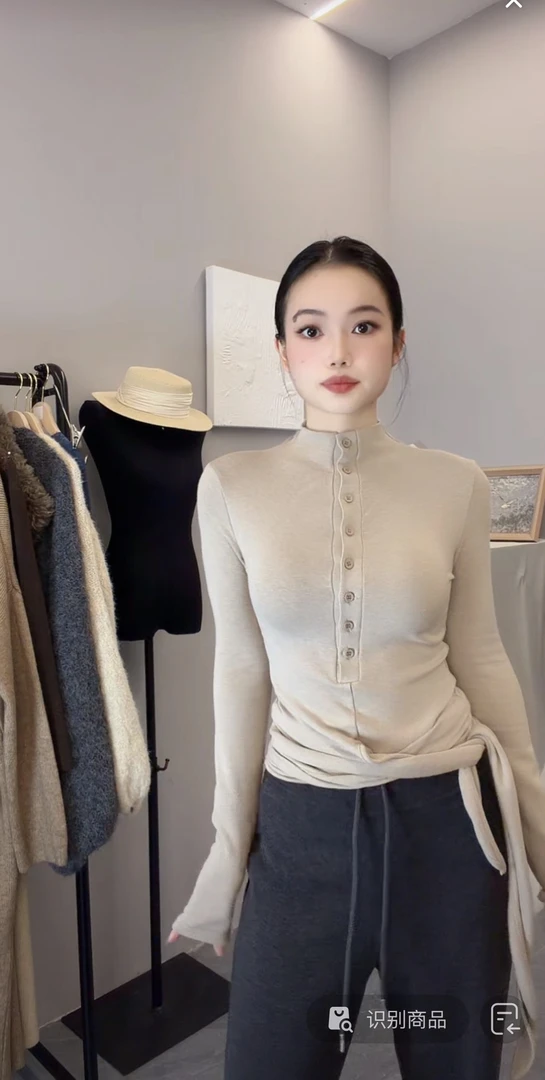 Yoen shop绑带纽扣长袖半高领紧身