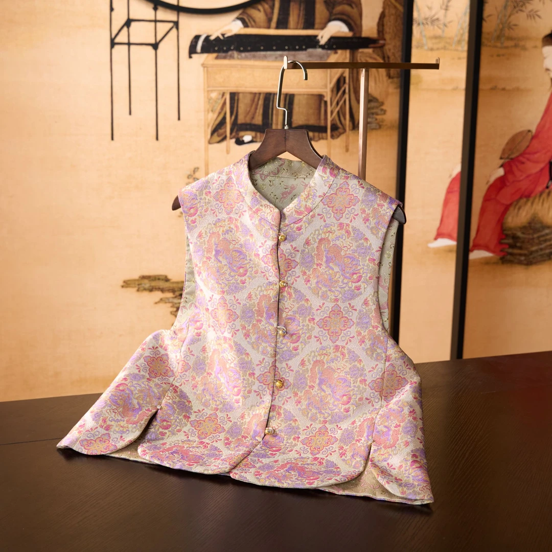 雅集华服【琉璃醒狮】新中式双面穿优雅轻奢气质开衫马甲V25Q1104