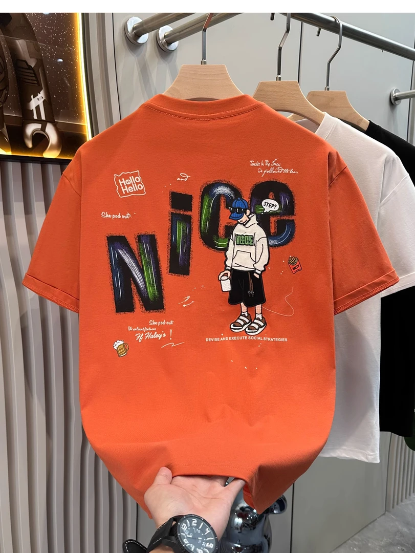 高端个性刺绣印花短袖t恤男潮牌潮流2025夏季新款男士圆领半截袖