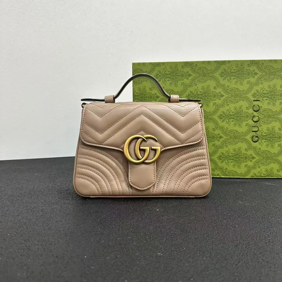 未使用 GUCCI/古驰 壹所/马蒙邮差mini 奶茶金闲置斜挎包 双十一