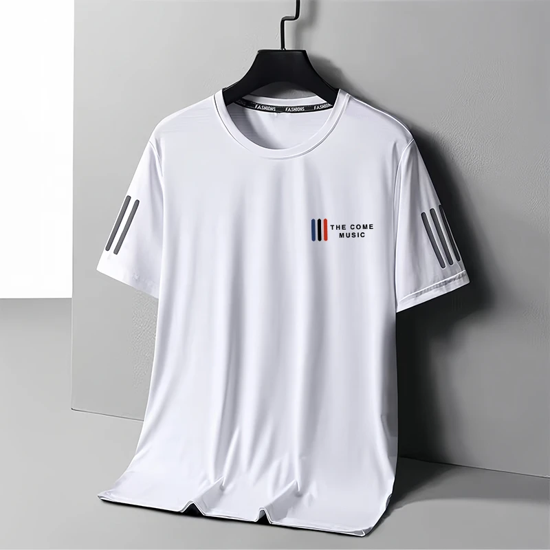 男士短袖t恤夏季潮牌冰丝薄款圆领宽松速干体恤夏天百搭休闲上衣